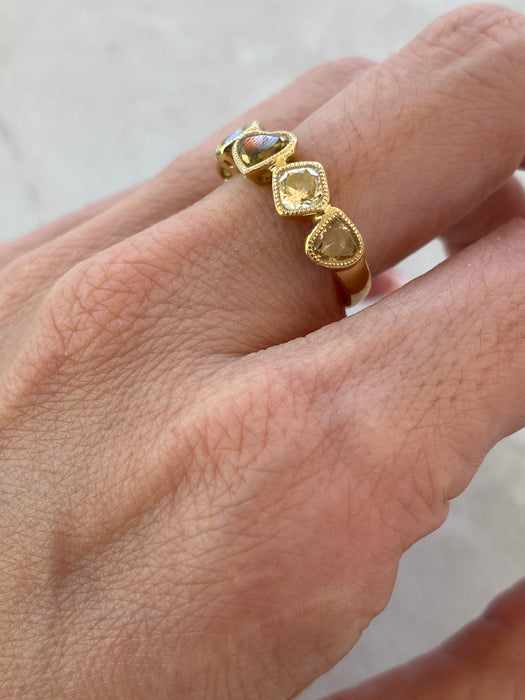 18K Natural Yellow & Champagne Diamond Multi-Shape Bezel Ring
