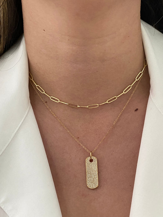 14k diamond dog tag necklace 16-17-18”