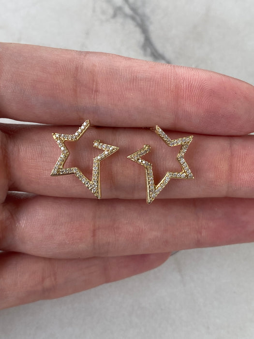 10K Natural Diamond Star Stud Earrings