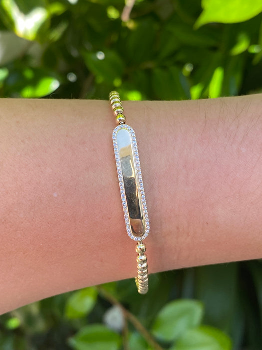 14K Gold Diamond ID Bar Stretch Bracelet