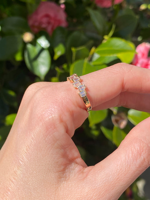 14k emerald cut half eternity diamond ring size 6.5