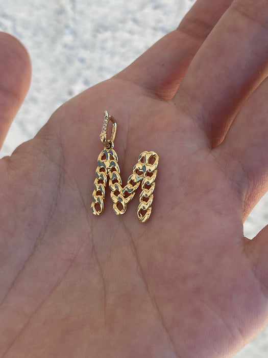 14k diamond curb initial letter pendant