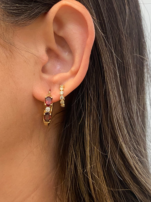 14k garnet diamond hoop earrings