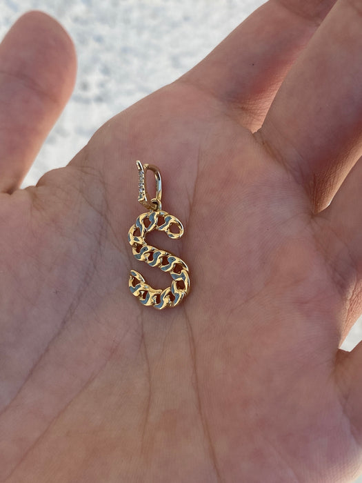 14k diamond curb initial letter pendant