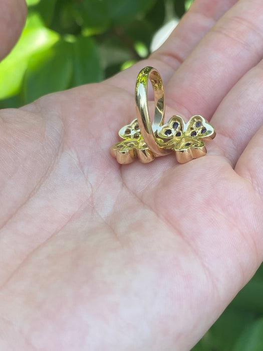 18k diamond blue sapphire clover bypass ring size 5