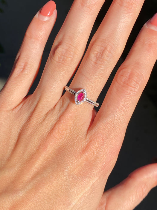 18k white gold ruby diamond marquise ring size 6.75