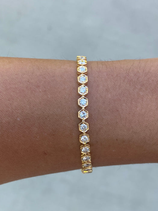Vintage 18K Gold Natural Diamond Hexagon Link Bracelet 3.34 TCW