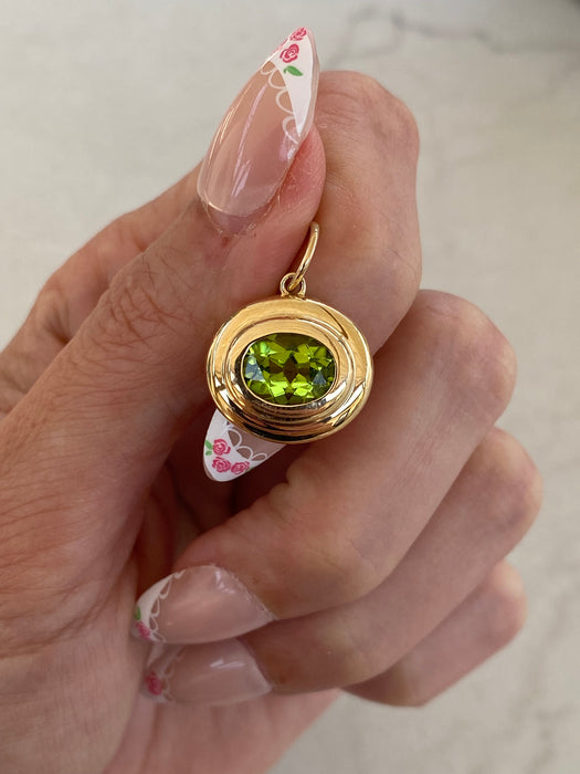 14K 2.7 Carat Peridot Double Bezel Set Charm