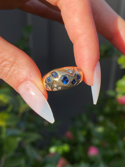 18k diamond blue sapphire ring size 6.5