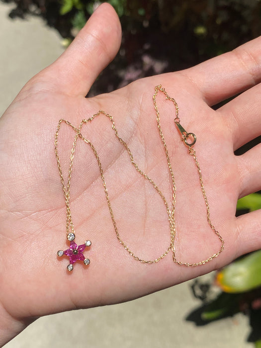 18k kite cut ruby diamond star pendant on chain