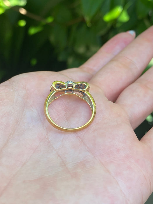 18k blue sapphire diamond bow ring size 6.5