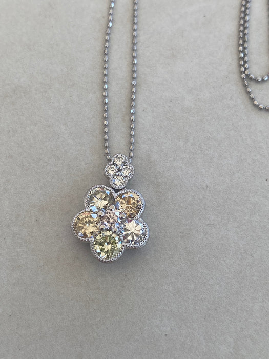 Vintage Platinum Bead Necklace with Articulated Natural Diamond Flower Charm
