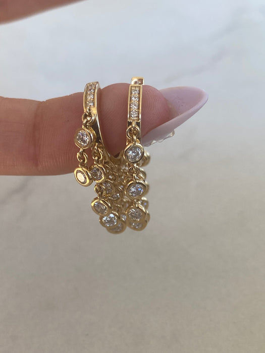 14K Gold 1.40 CTW Lab Diamond Cascading Bezel Huggie Earrings