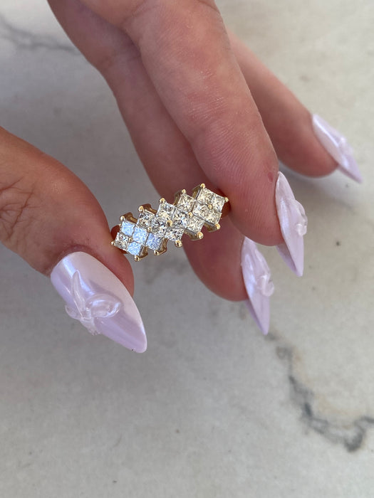 Vintage 14K Gold Princess Cut Diamond Cluster Ring – 1.50 TCW – Size 6.25