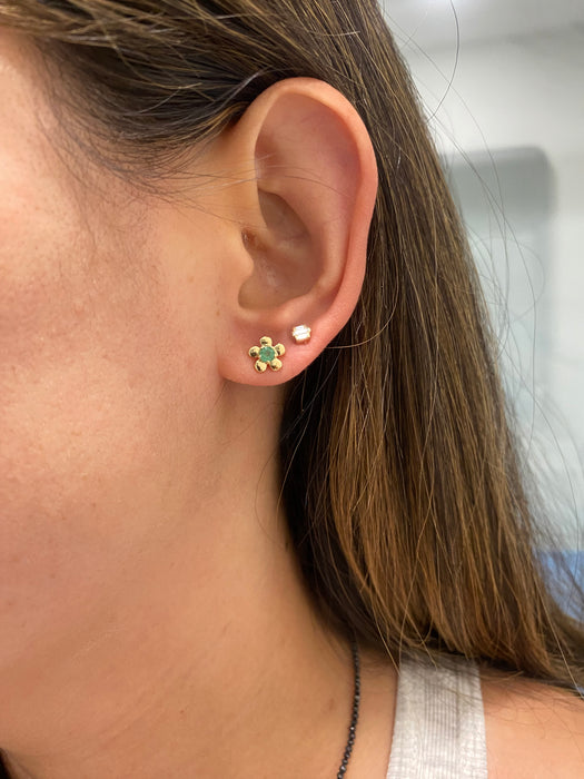 14K Natural Emerald Flower Stud Earrings — 0.25 TCW