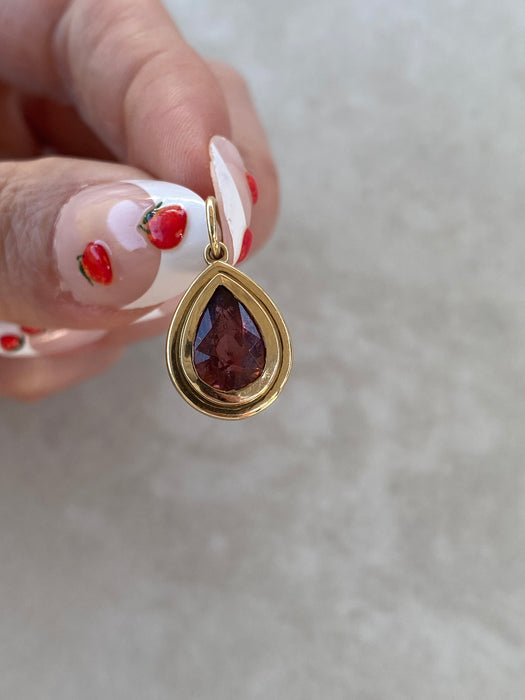 14K Dark Pink Tourmaline Double Bezel Pendant — Panzii Exclusive