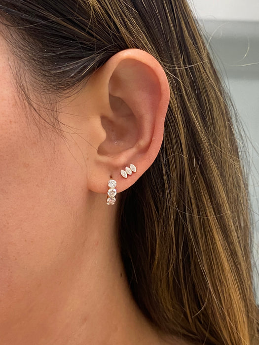 14K Solid Single Marquise Lab Diamond Flat Back Stud Earring