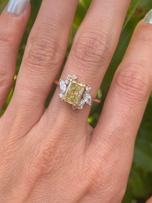 14K Gold Fancy Yellow Lab Diamond Ring 2.52 CTW Radiant IGI Certified
