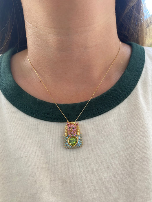 Vintage 18K Sapphire Peridot Cat Slider Charm