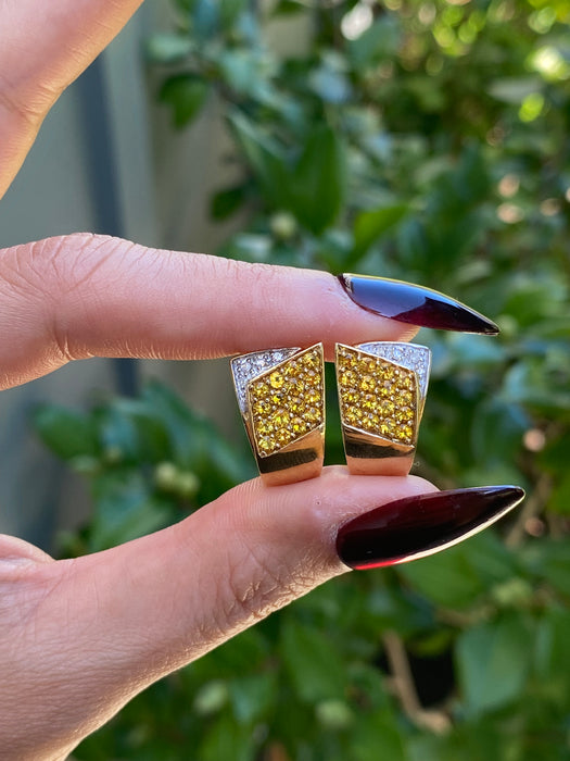 14k citrine diamond omega back earrings