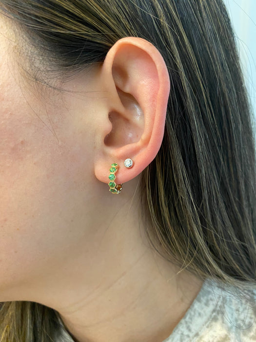14K Gold Hexagon Tsavorite Garnet Huggie Earrings
