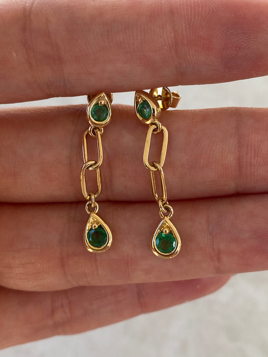 14K Natural Emerald Teardrop Dangle Earrings