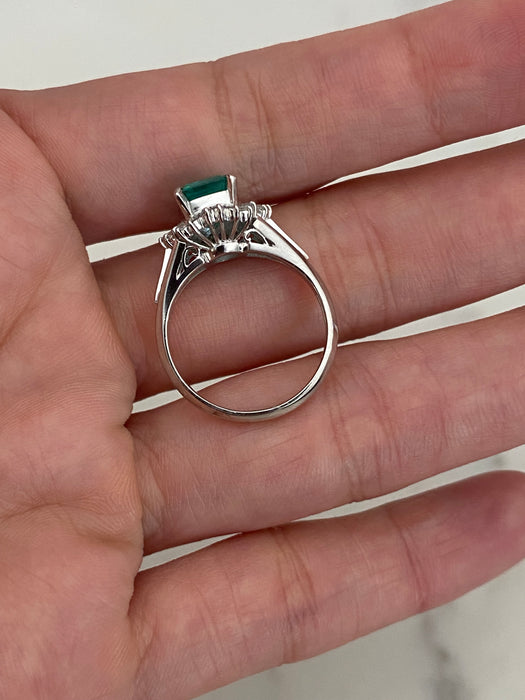 Vintage Platinum 900 GIA Colombian Emerald & Diamond Ballerina Ring | 1.53 CT Emerald | Size 5.75