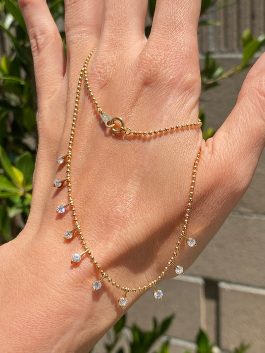 Vintage 18K Gold Bead Necklace with 0.9 TCW Diamond Charms