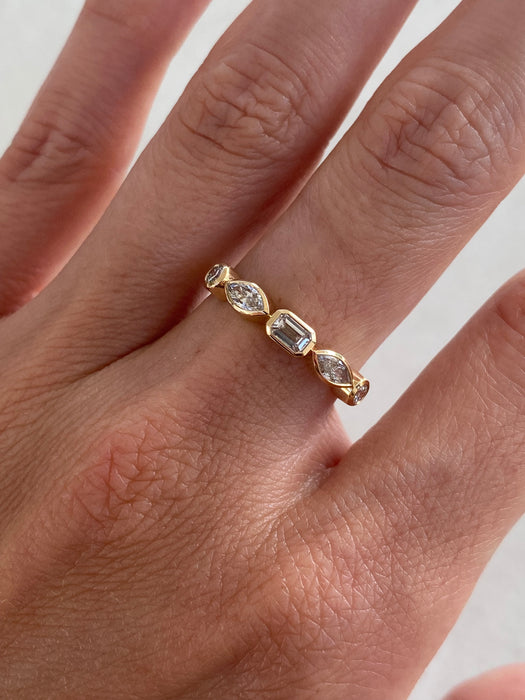 14K Gold Mixed Shape Bezel Set Lab Diamond Ring