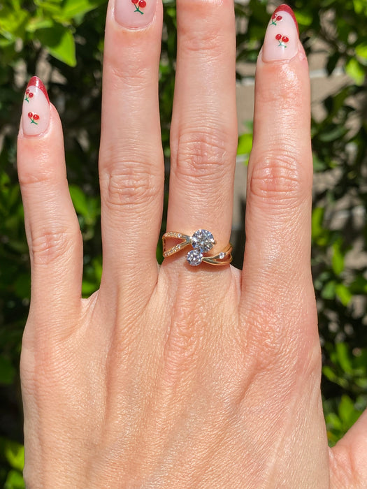 Vintage 18K Gold Natural Diamond Bypass Ring