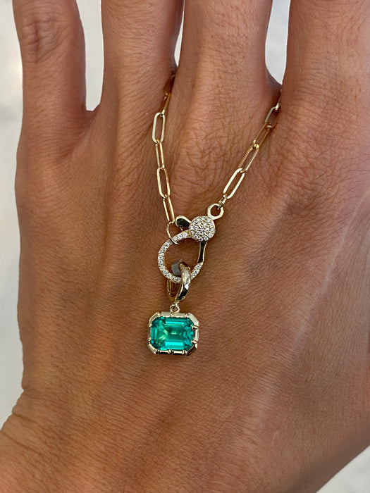 14K Gold Lab Emerald Cut Emerald Charm