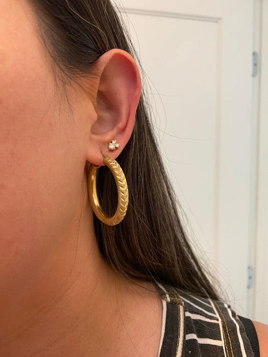 14k diamond cut textured hoop earrings