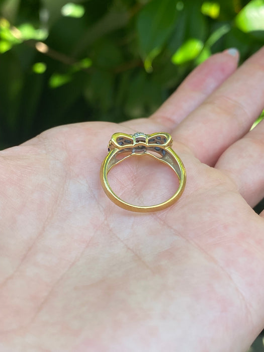 18k blue sapphire diamond bow ring size 6.5