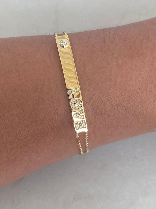14K Gold Diamond LOVE Bar Bracelet