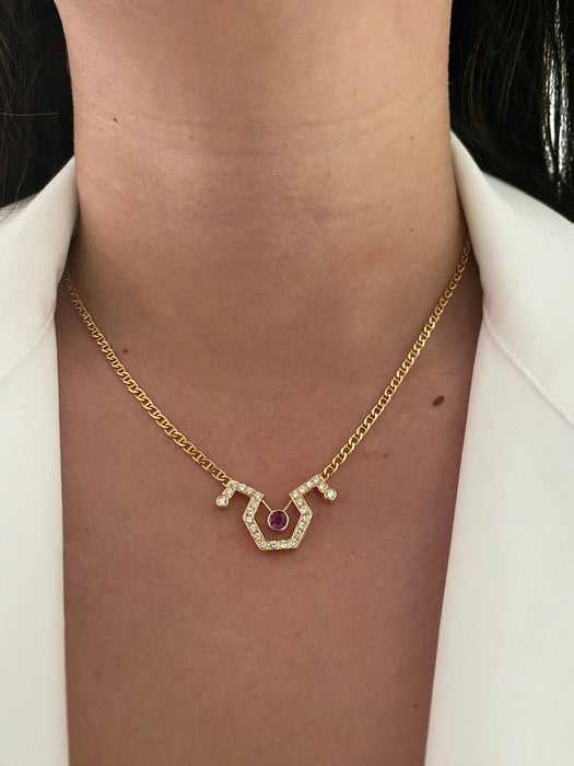 Vintage 18k Gold Diamond Ruby Mariner Necklace 15”