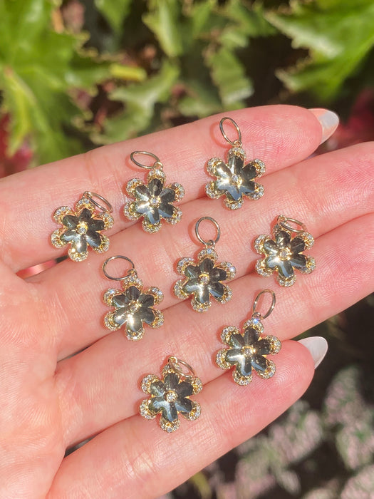 14k diamond flower charm pendant