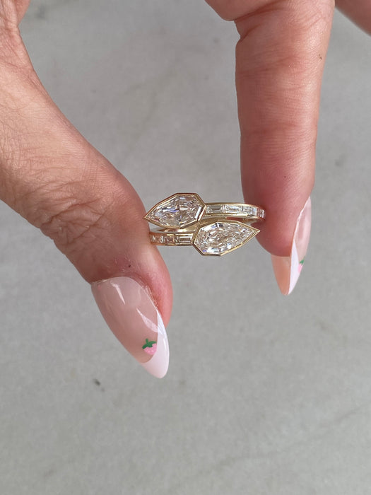 14K Open Bypass Step Cut Pear Diamond Ring