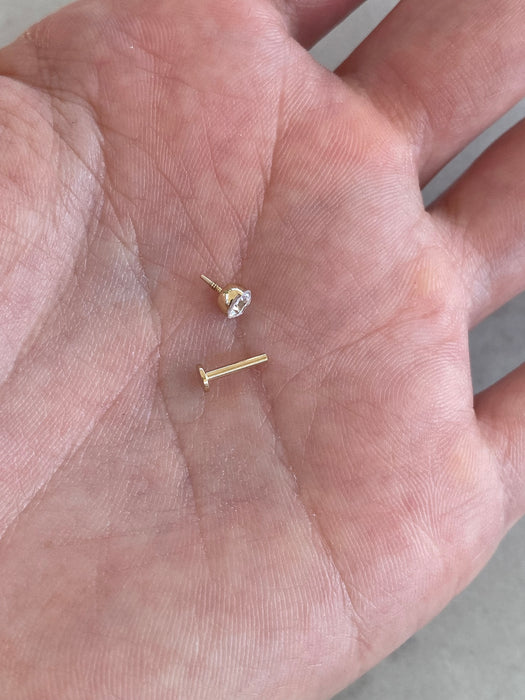 14K Gold Round Lab Diamond Flat Back Single Earring