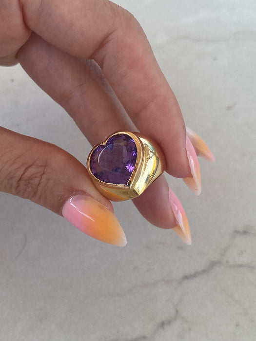Vintage 14K Amethyst Heart Pinky Ring