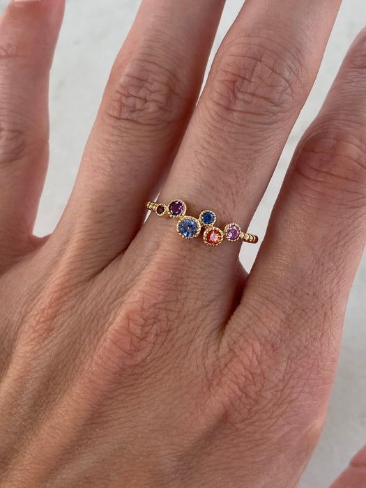 14K Gold Bezel Rainbow Gemstone Bead Ring