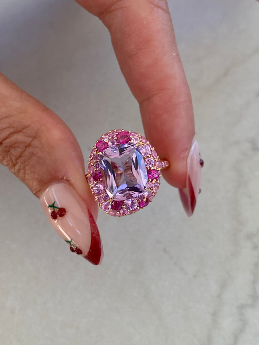 18K Rose Gold Amethyst & Pink Sapphire Ring | 4.10 Carat Amethyst