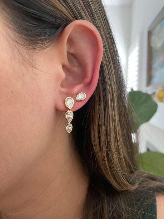 14k bezel set 3.3 carat lab diamond pear earrings