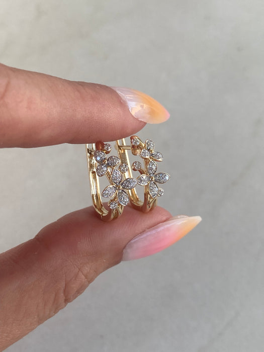 14K Natural Diamond Flower Huggies