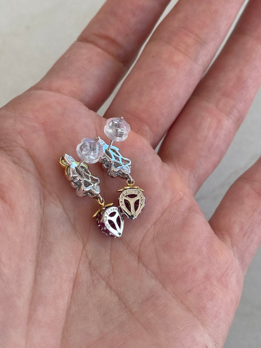 Vintage 18K Two-Tone Ruby, Sapphire & Diamond Strawberry Drop Earrings