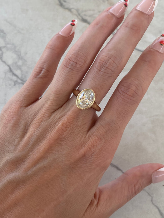 14K Gold 3.08 Carat Oval Lab Diamond Bezel Ring  - IGI
