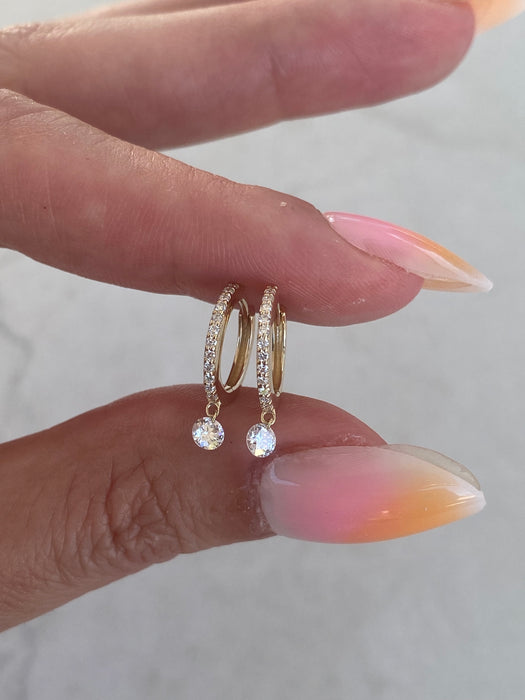 14K Gold Lab Diamond Dangling Huggie Earrings