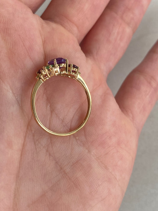 14K Gold Multi-Gemstone Cluster Ring