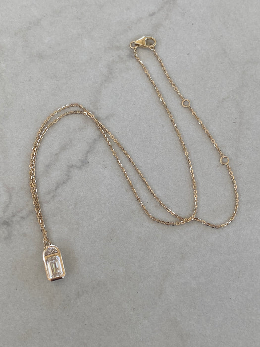 14K 1.2 TCW Bezel-Set Emerald Cut & Half Moon Lab Diamond Necklace