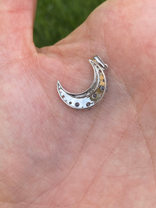 14k white gold topaz crescent moon pendant