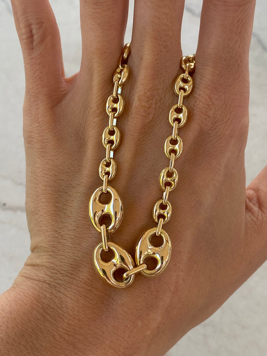 14K Gold Graduated Puffy Mariner Necklace